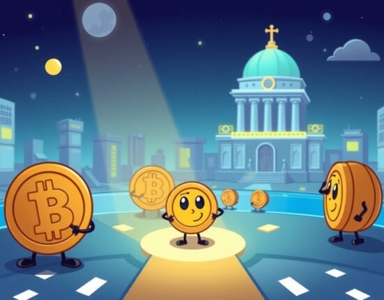 A cartoon illustration symbolizing the Binance Alpha listing of a new token, highlighting its potential journey to broader exchange platforms.