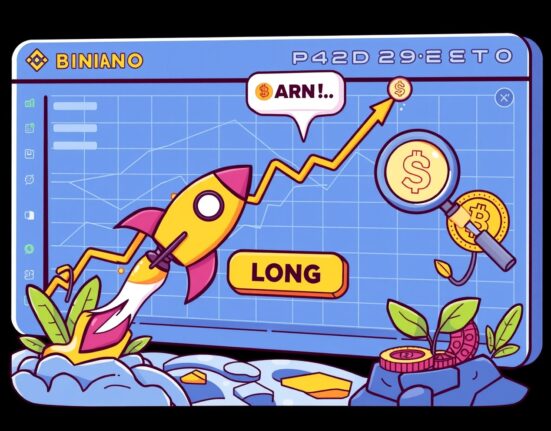 A cartoon illustration depicting the exciting new opportunities for traders using Binance Alpha LONG positions on early-stage crypto coins.