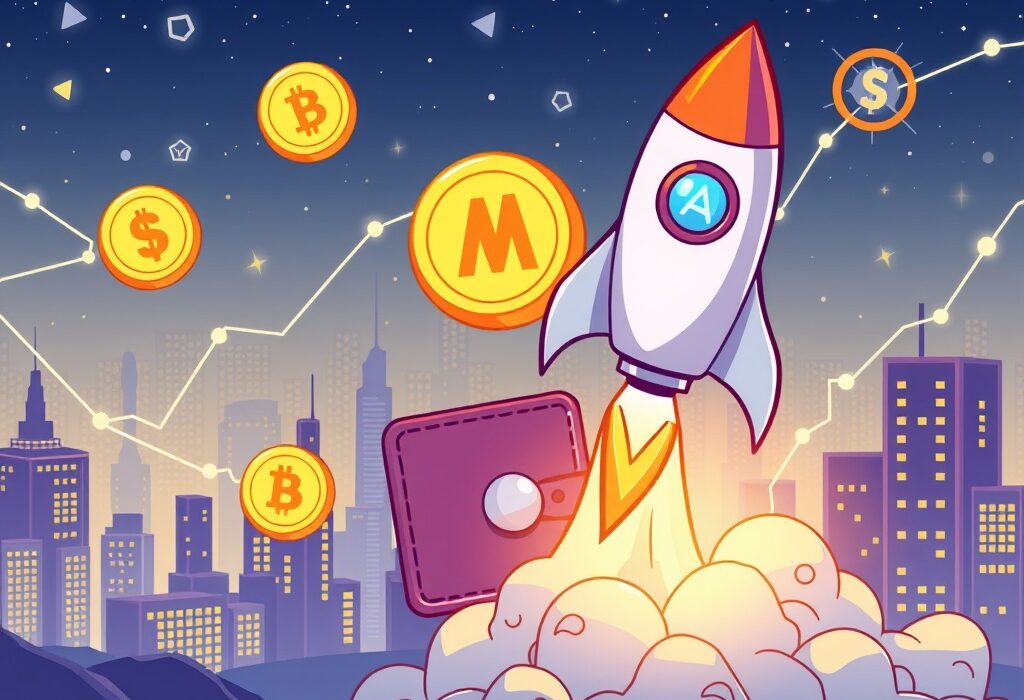 A dynamic illustration showing the launch of MOMOFUN (MM) on Binance Alpha, symbolizing growth and new opportunities for early-stage crypto projects.