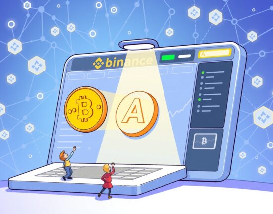 A vibrant cartoon scene illustrating the exciting addition of new assets to the Binance Alpha on-chain trading platform, signaling growth.