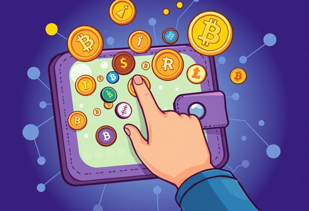 A vibrant cartoon illustration showing a user discovering new early-stage coins on the Binance Alpha platform.