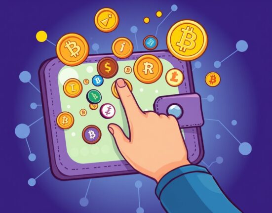 A vibrant cartoon illustration showing a user discovering new early-stage coins on the Binance Alpha platform.