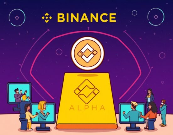 A cartoon illustration symbolizing the integration of RICE into the Binance Alpha platform, highlighting new opportunities for early-stage crypto projects.