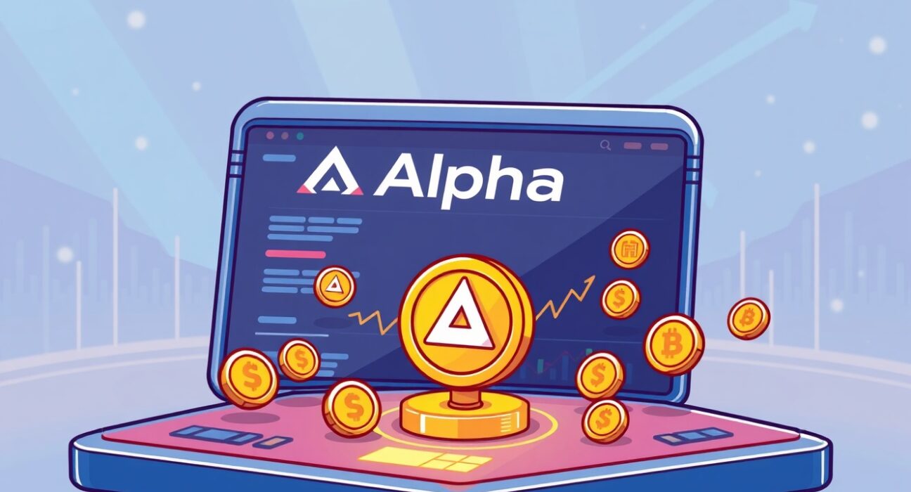 Cartoon showing Binance Alpha integrating STBL, symbolizing new stablecoin listings on the platform for early-stage crypto assets.