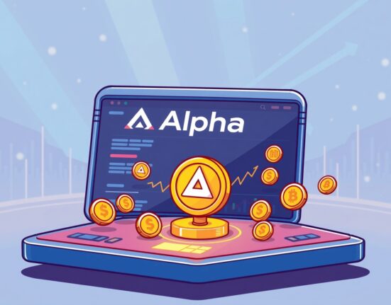Cartoon showing Binance Alpha integrating STBL, symbolizing new stablecoin listings on the platform for early-stage crypto assets.