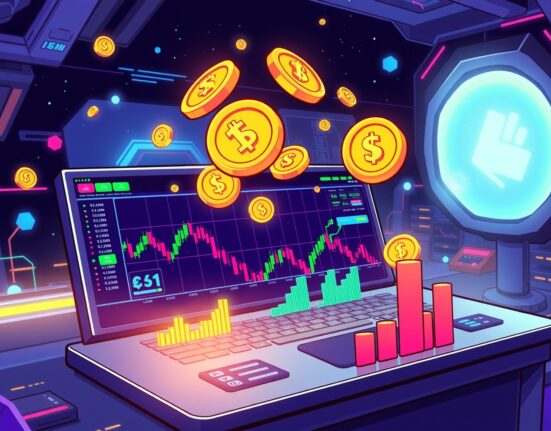 Binance Alpha trading platform showcasing digital coin listings in vibrant cartoon illustration