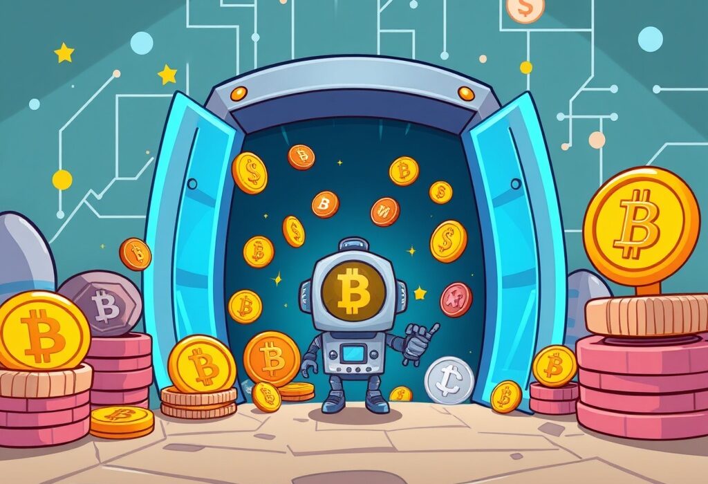 Cartoon showing new early-stage coins entering the Binance Alpha TRADOOR platform, symbolizing expanded trading opportunities with Binance Alpha TRADOOR.