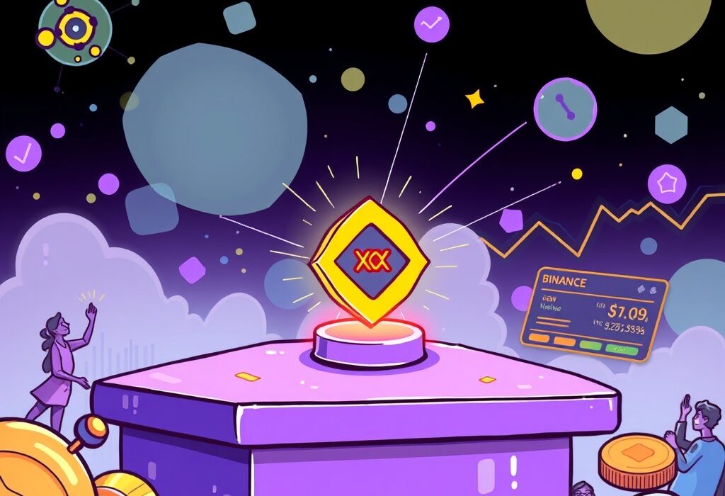 A cartoon illustration symbolizing Binance Alpha launching Xeleb Protocol (XCX), representing new opportunities for early-stage crypto projects.