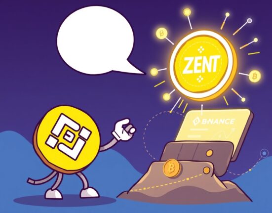 A cartoon illustration representing the exciting new Binance Alpha ZENT listing on an on-chain trading platform.