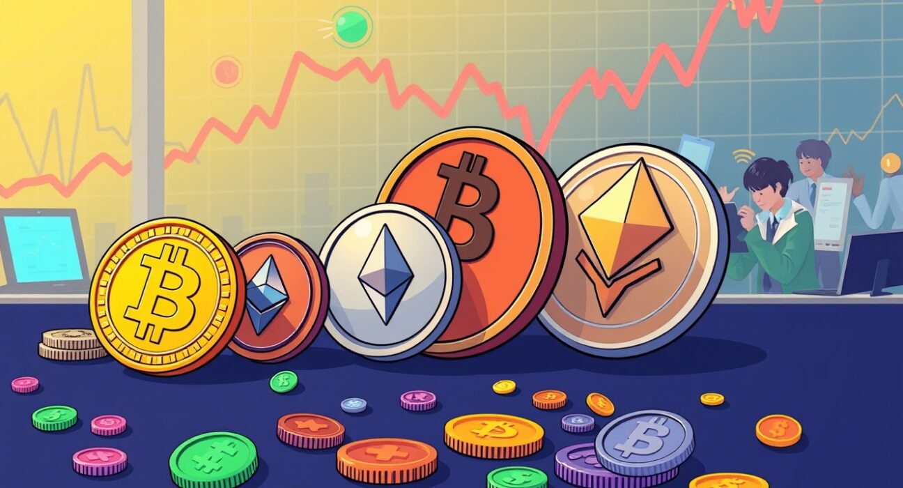 Surprising Binance altcoin volume surge shown through dominant colorful coins overshadowing Bitcoin and Ethereum