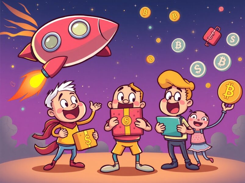 Binance Apro listing celebration with rocket delivering crypto rewards to enthusiastic holders