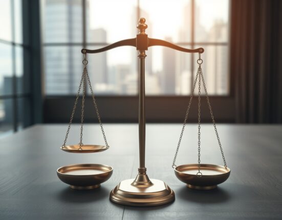 Symbolic courtroom scales representing the Binance Australia fine and ASIC regulatory action.