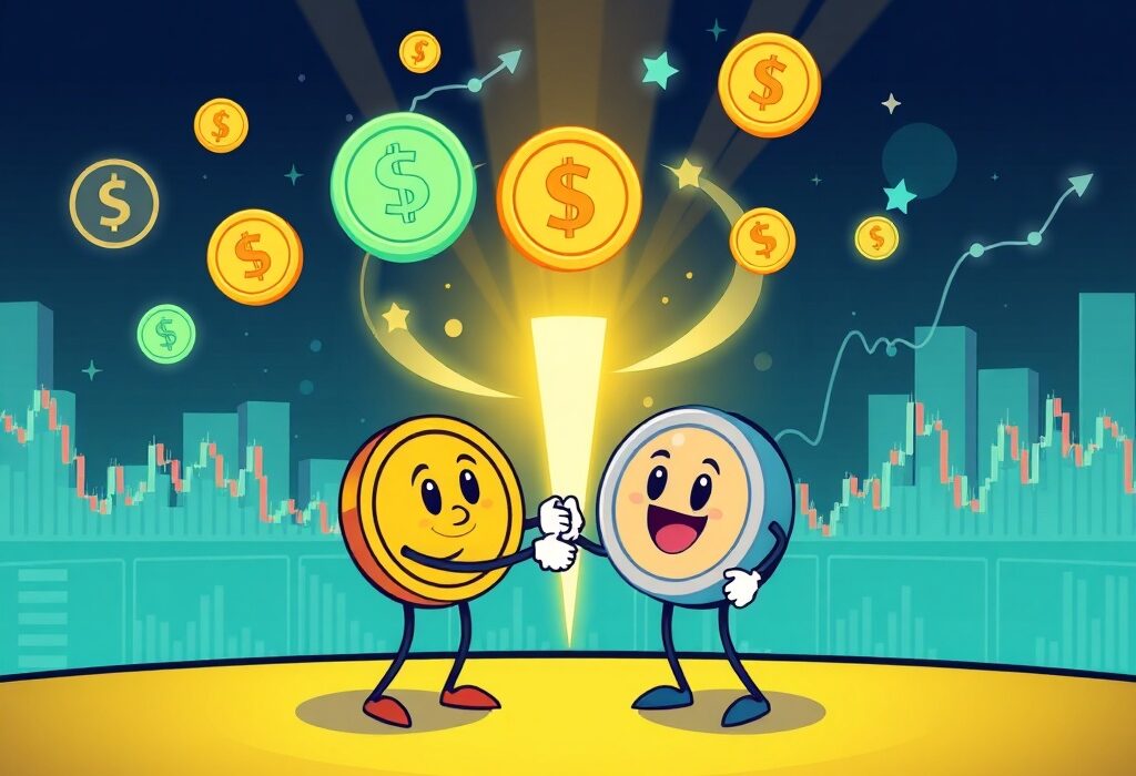 A cartoon illustration depicting the excitement of the upcoming Binance BFUSD listing, showing new trading opportunities.