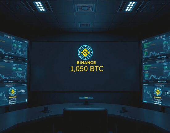 Binance Bitcoin transfer to institutional custody address on a digital interface