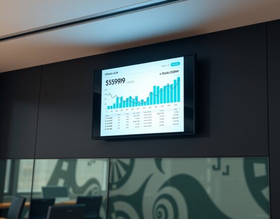 Digital display showing bStocks AUM reaching $599 million, surpassing xStocks in tokenized stock assets.