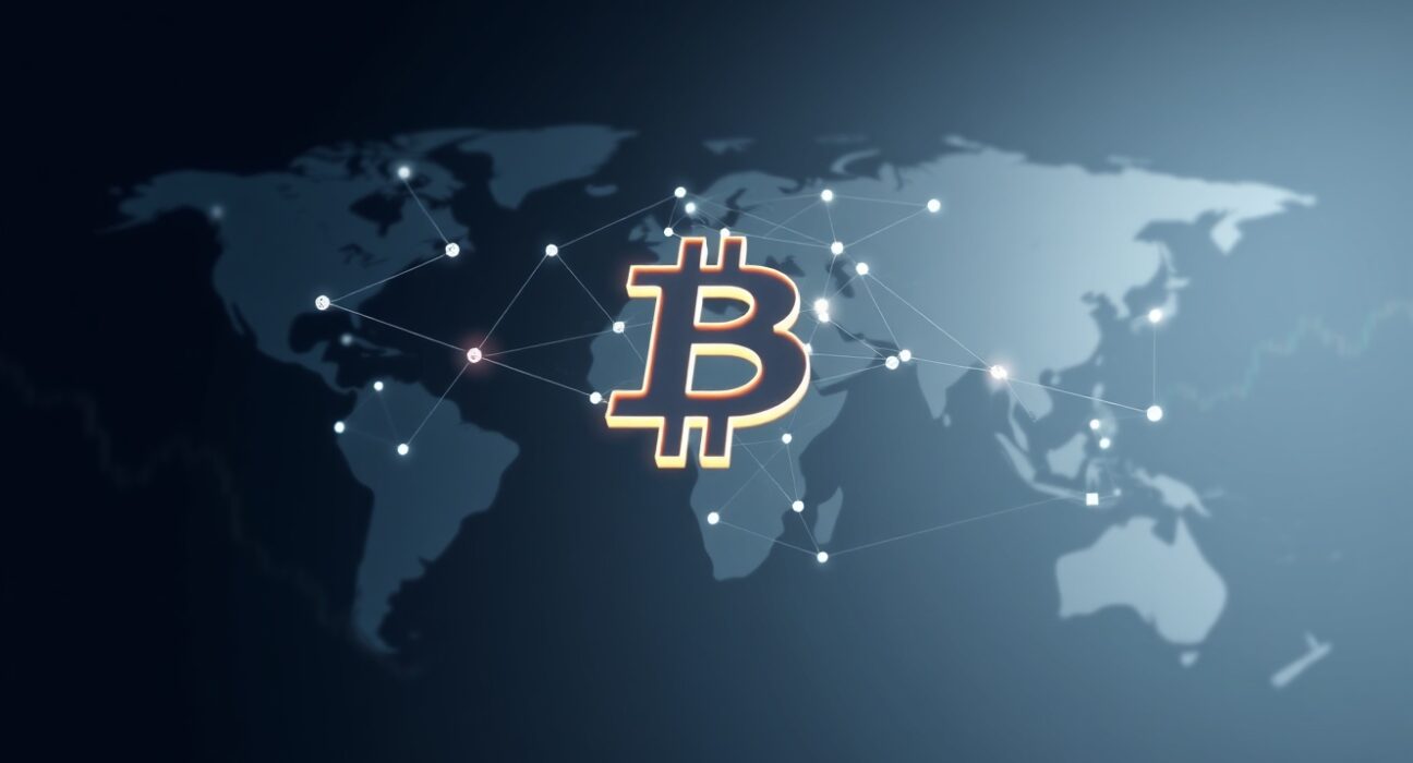 Global Bitcoin trading network visualization representing Binance's market dominance and cryptocurrency exchange activity