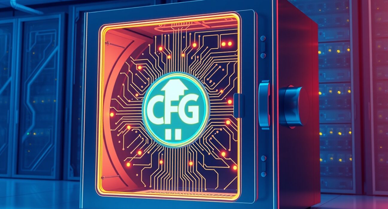 Digital representation of Centrifuge CFG token integration for real-world asset financing on Binance exchange.