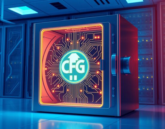 Digital representation of Centrifuge CFG token integration for real-world asset financing on Binance exchange.