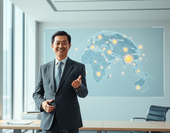 Binance CEO Richard Teng analyzing global stablecoin adoption and financial network growth visualization