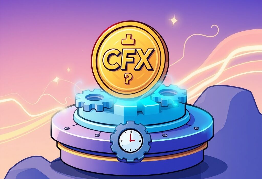 A cartoon image illustrating the temporary Binance CFX suspension for a network upgrade, showing a coin paused for improvement.