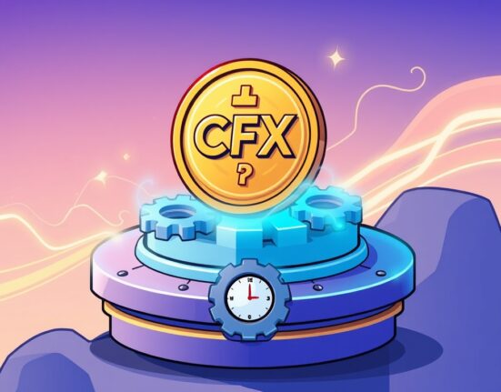 A cartoon image illustrating the temporary Binance CFX suspension for a network upgrade, showing a coin paused for improvement.