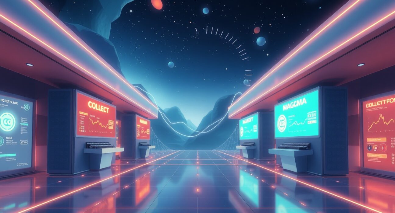 Binance perpetual futures listing for COLLECT and MAGMA tokens with 20x leverage trading interface visualization