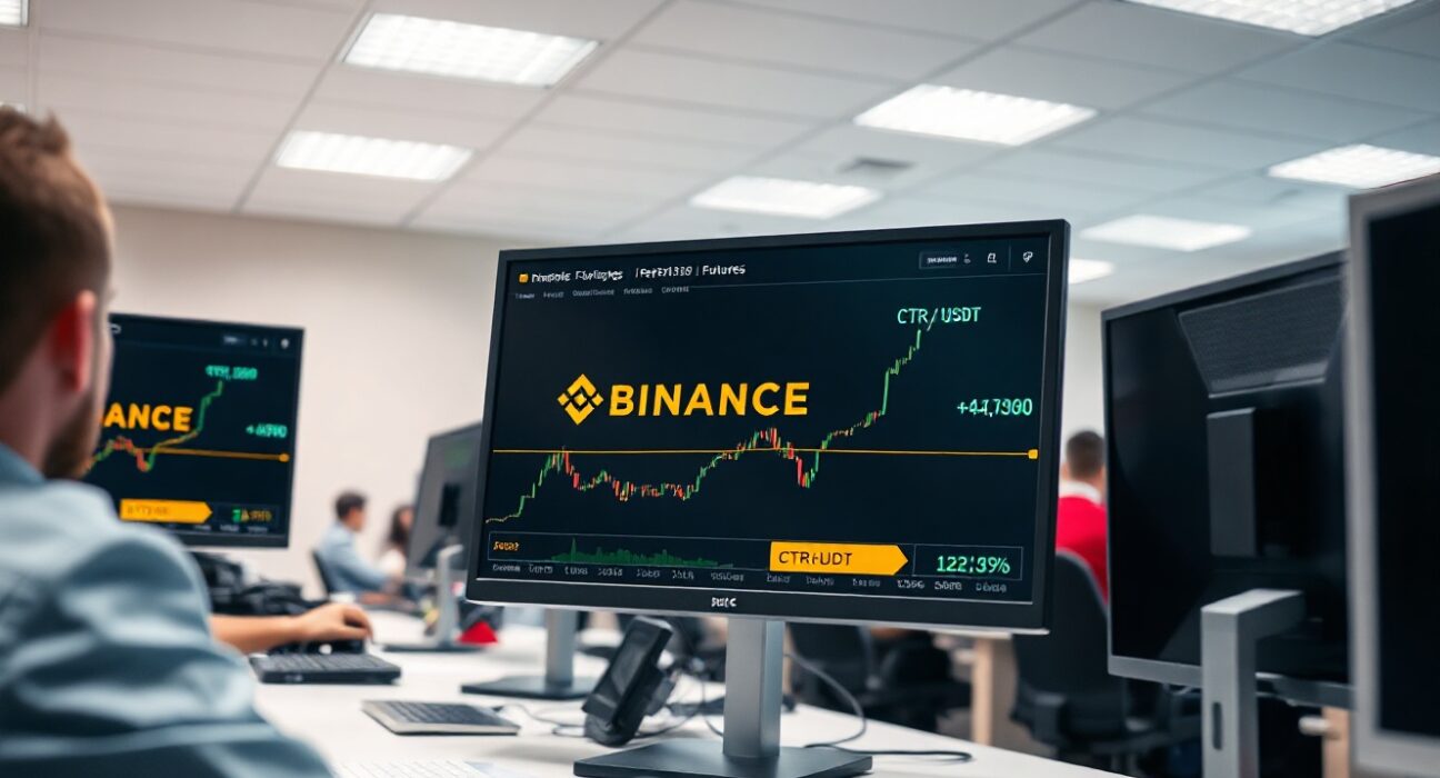 Cryptocurrency trading desk showing Binance perpetual futures interface for CTR/USDT