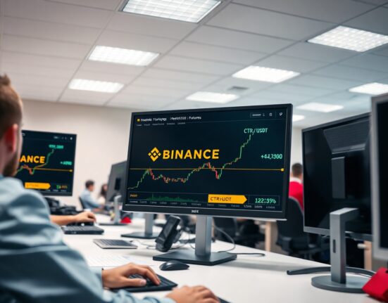 Cryptocurrency trading desk showing Binance perpetual futures interface for CTR/USDT