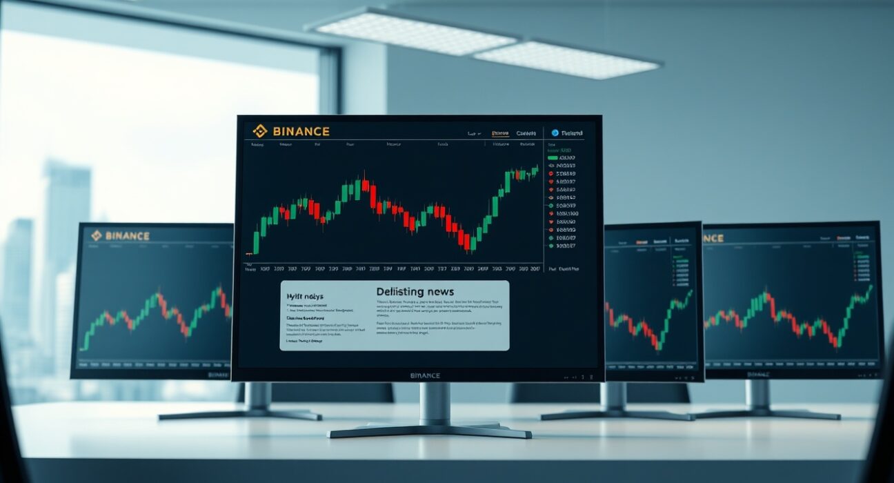 Binance trading platform screens showing delisting notice for margin trading pairs including 1INCH and SUSHI.