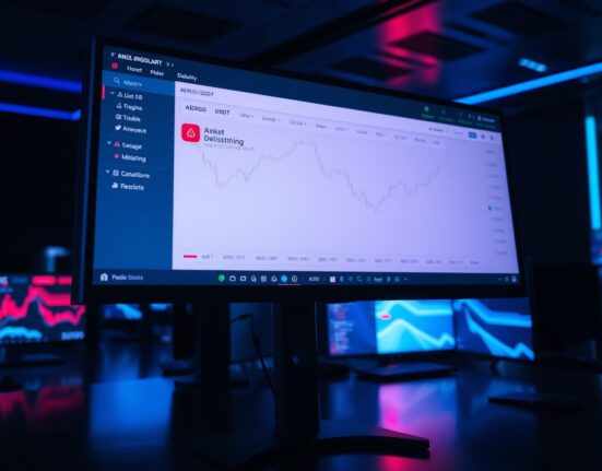 Cryptocurrency trading screen showing AERGO/USDT delisting notification on Binance