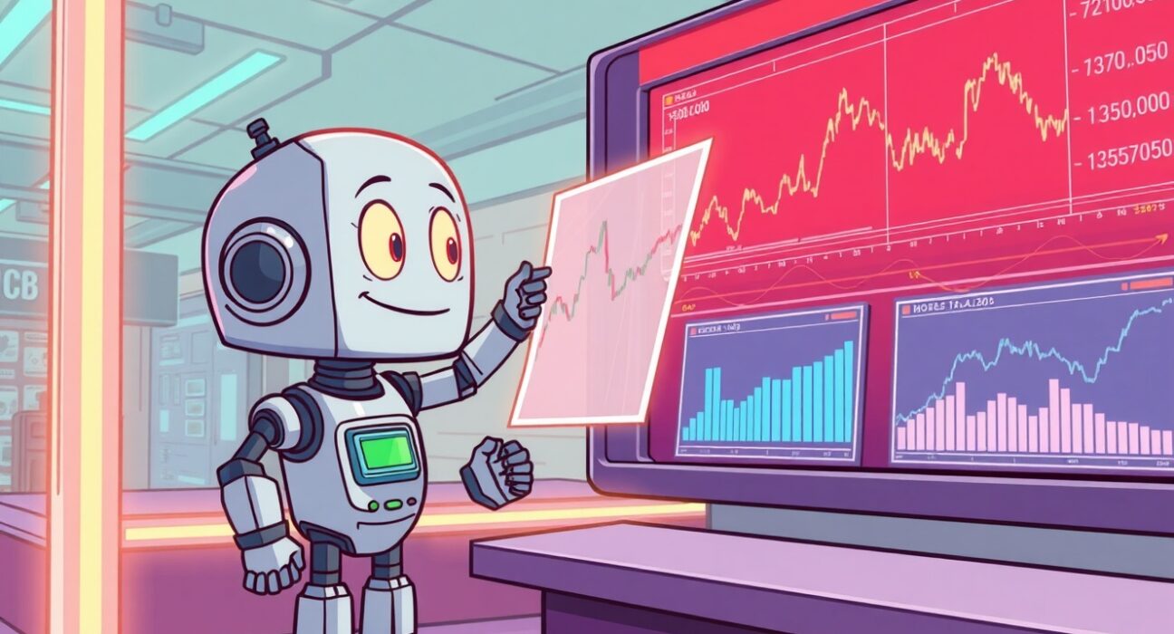 Binance delisting AIA perpetual futures shown through a robot removing a trading chart in a digital exchange