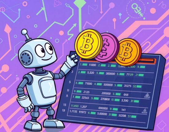 A cartoon robot delisting tokens from a Binance-style exchange, illustrating the Binance delist announcement.