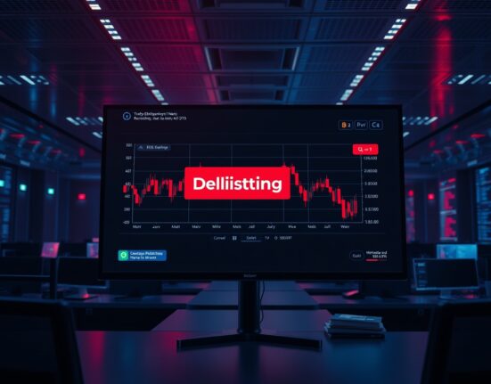 Cryptocurrency trading screen showing a Binance delisting notification with red market indicators