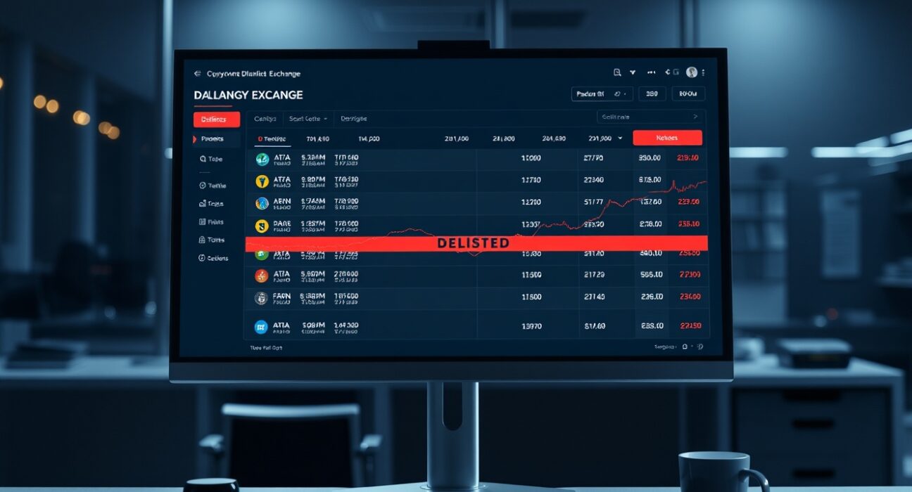 Cryptocurrency trading dashboard showing delisted tokens ATA, FARM, MLN, PHB, and SYS on Binance exchange