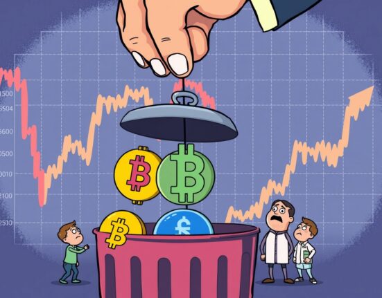 An illustration depicting the critical impact of a Binance delisting on various crypto assets, highlighting investor reactions and market changes.