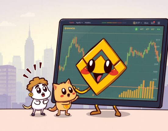 A cartoon illustration showing crypto pairs being delisted from a trading platform, highlighting the Binance delisting event.