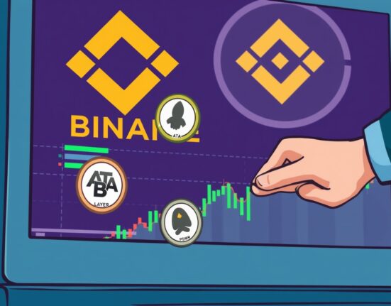A digital screen showing Binance delisting crypto trading pairs, symbolizing changes in the spot market.