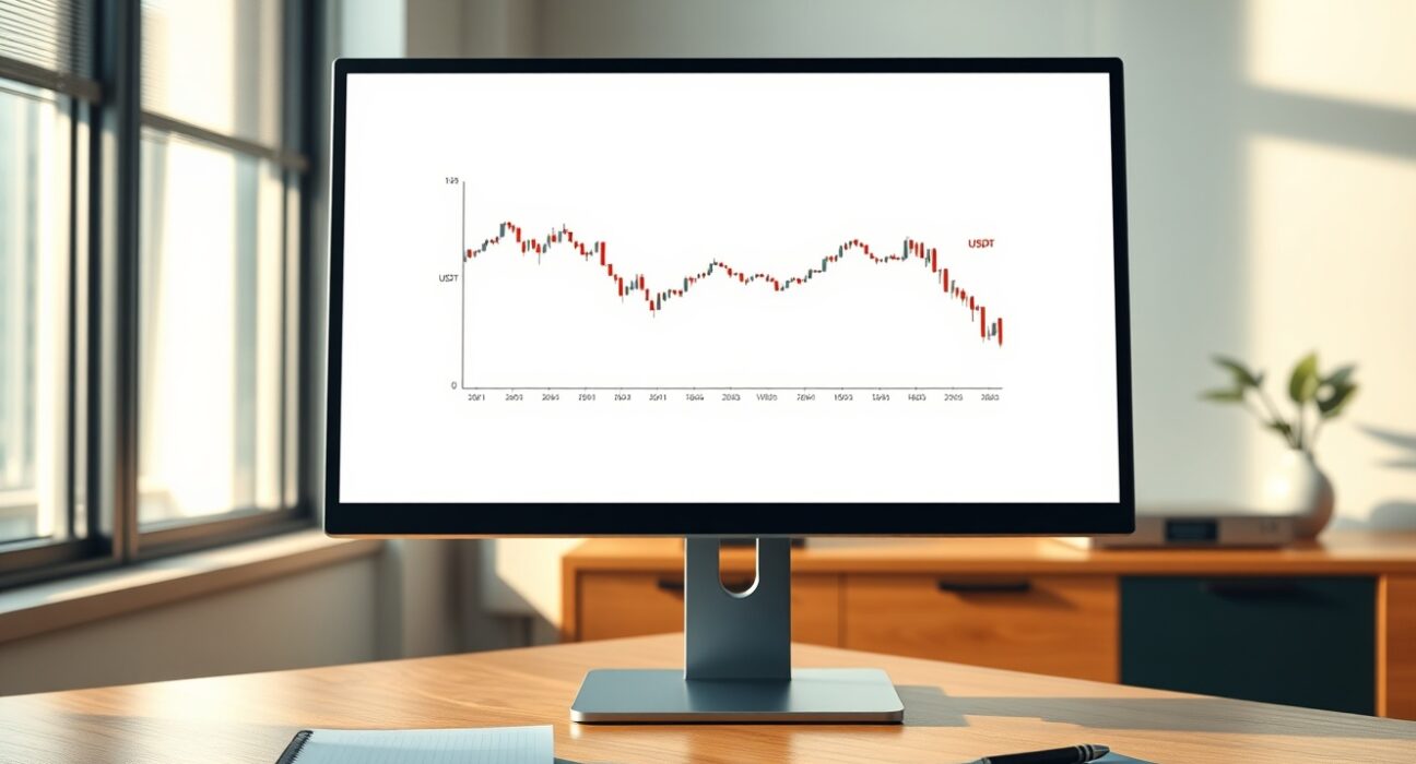 Binance exchange announcement to delist WAN/USDT margin trading pairs shown on a trading desk monitor.