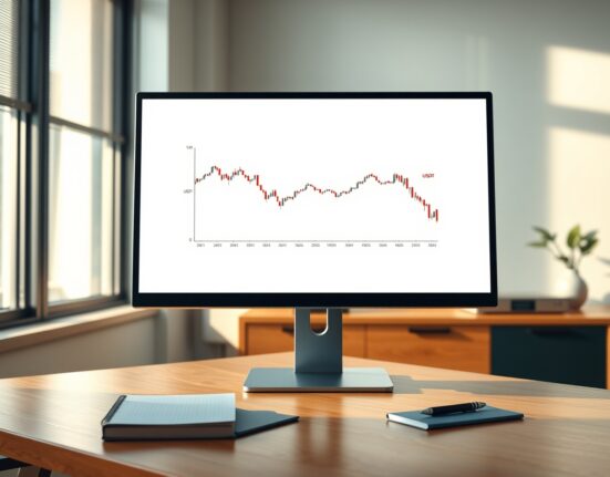 Binance exchange announcement to delist WAN/USDT margin trading pairs shown on a trading desk monitor.