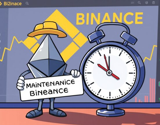 Cartoon illustration of Ethereum logo undergoing maintenance for the Binance ETH suspension.