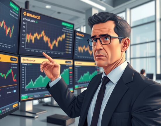Financial analyst examines Binance ETH volume data showing sharp decline in cryptocurrency trading activity