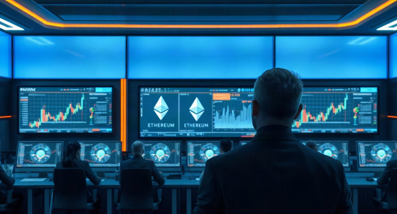 Binance exchange control room with Ethereum network monitoring screens during scheduled maintenance