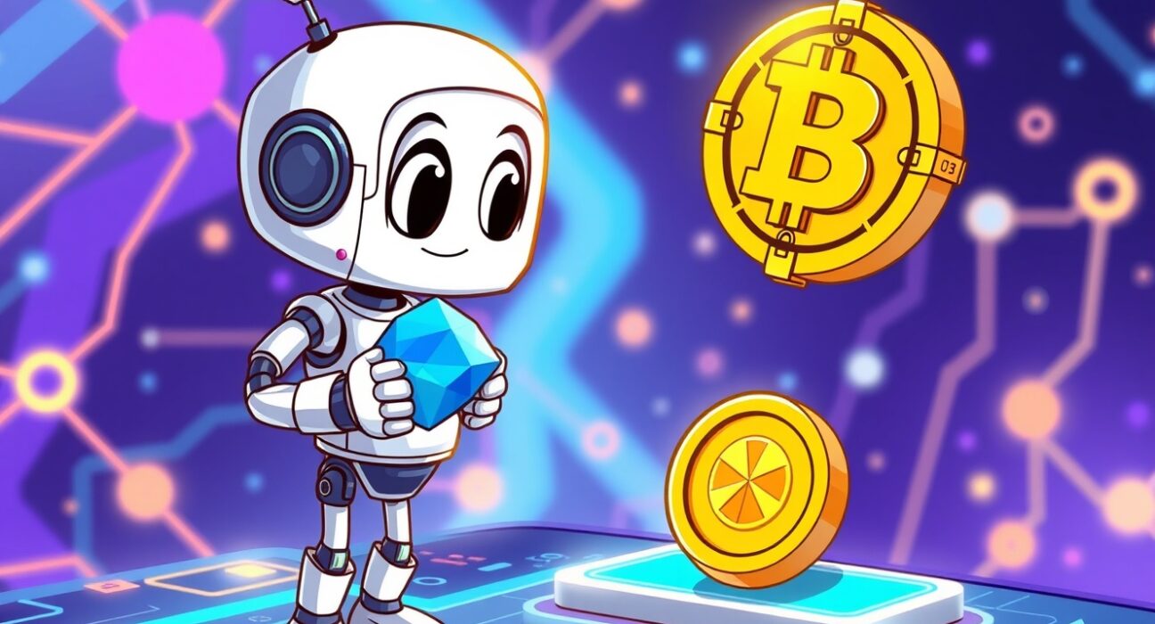 A cartoon illustration of the FXS token swap process on a digital exchange, symbolizing upgrade and migration.