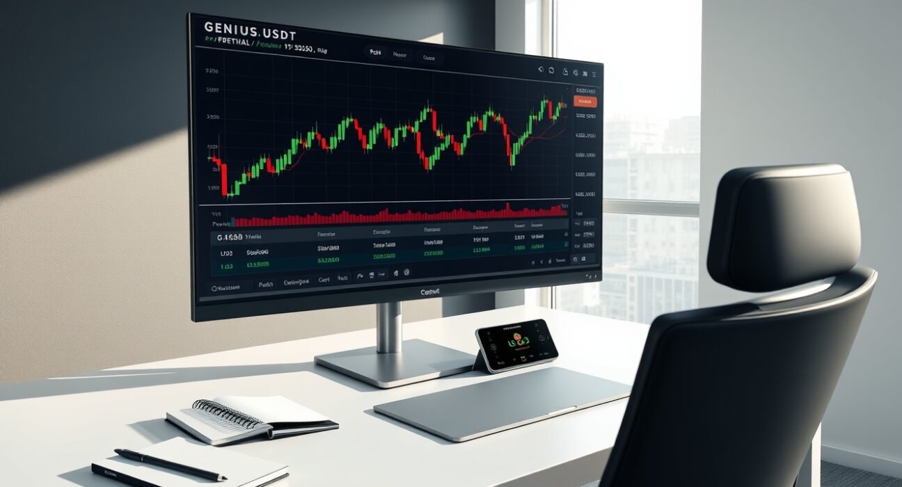 Professional cryptocurrency trading interface displaying GENIUS perpetual futures chart on Binance exchange.