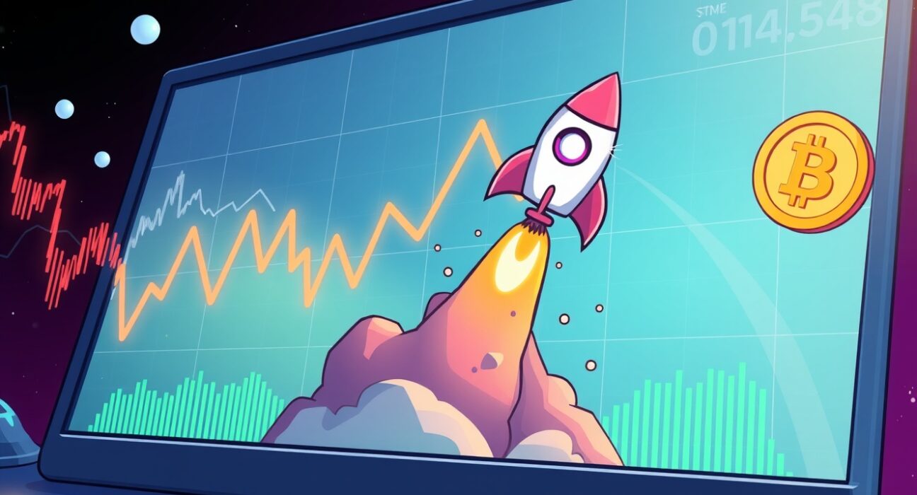 Cartoon illustration of exciting HANA perpetual futures trading opportunities on Binance, symbolizing rapid growth and potential.