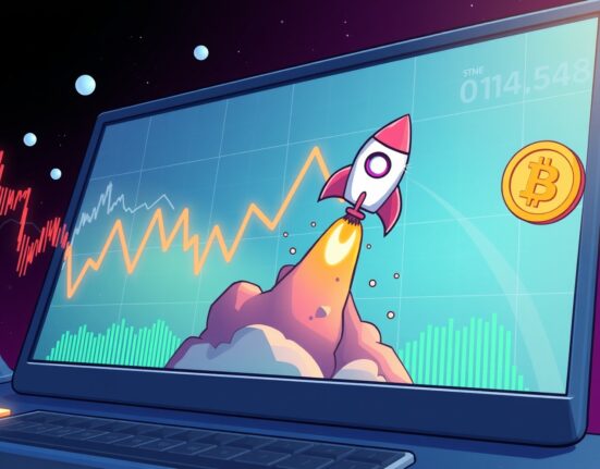 Cartoon illustration of exciting HANA perpetual futures trading opportunities on Binance, symbolizing rapid growth and potential.