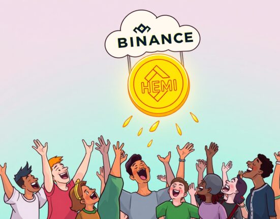 Vibrant cartoon illustrating the exciting moment HEMI joins the Binance Hodler Airdrop, symbolizing new opportunities for crypto enthusiasts.