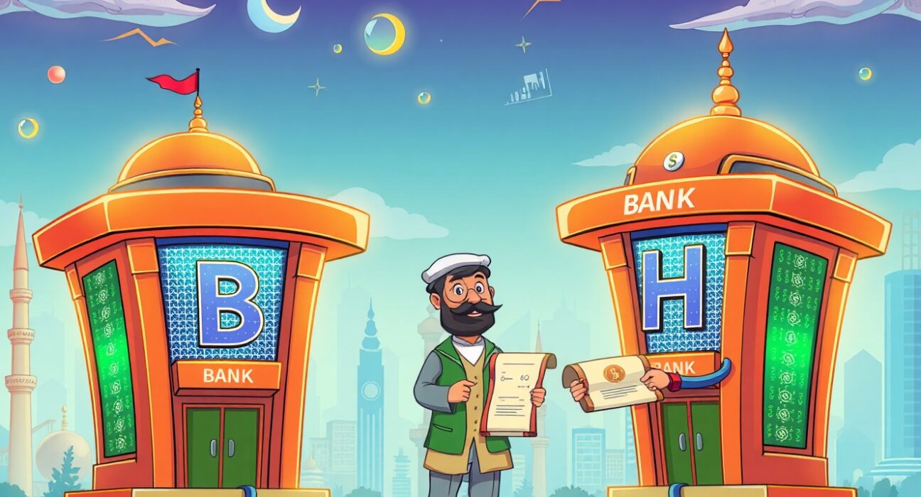 Cartoon of Binance and HTX receiving official exchange licenses in Pakistan, symbolizing regulatory approval.