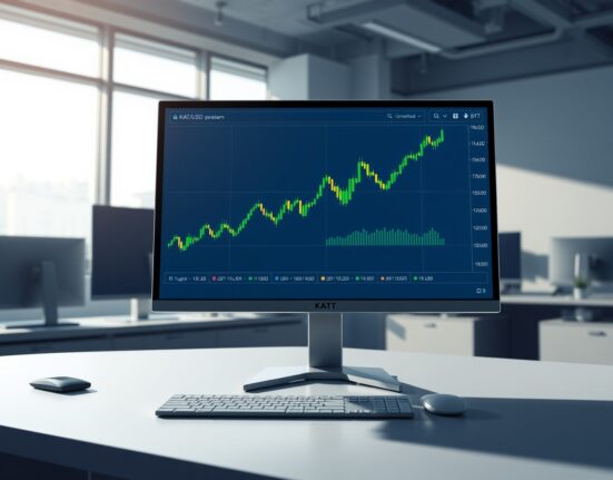Professional trading interface showing the KAT/USDT chart on Binance exchange for the new token listing announcement.