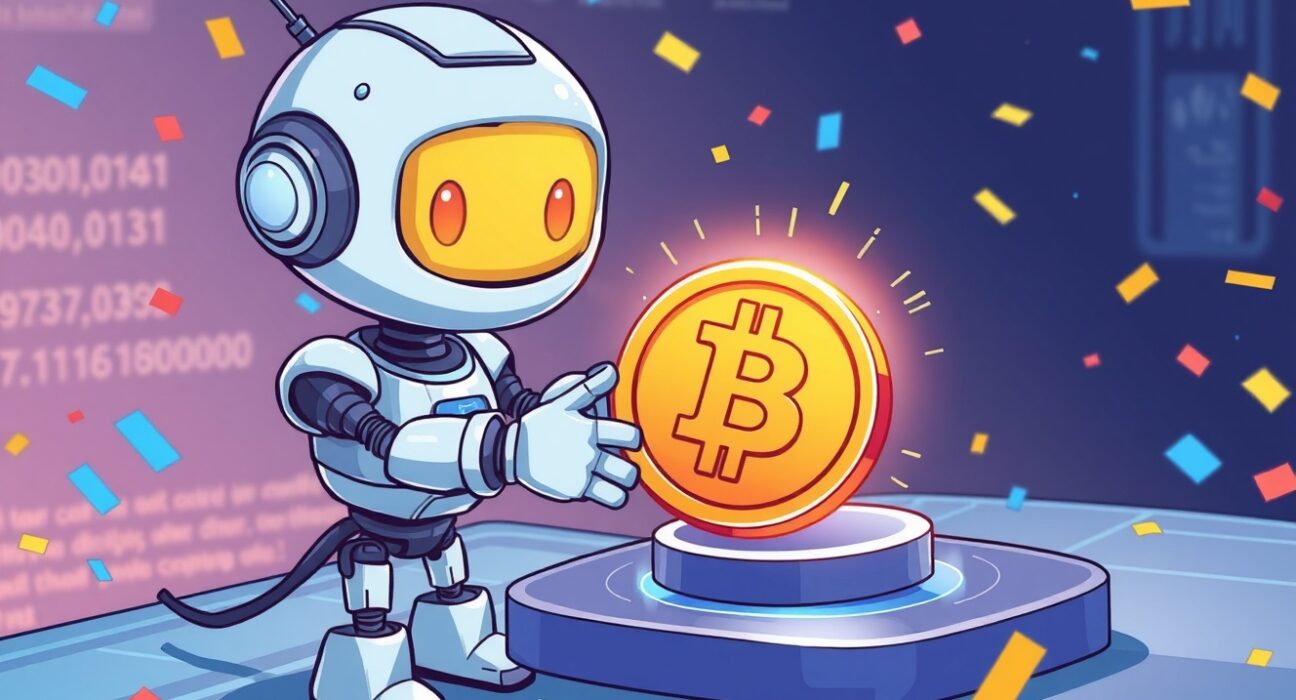 A vibrant cartoon illustration celebrating the Binance KGST listing as a new digital asset joins the exchange.